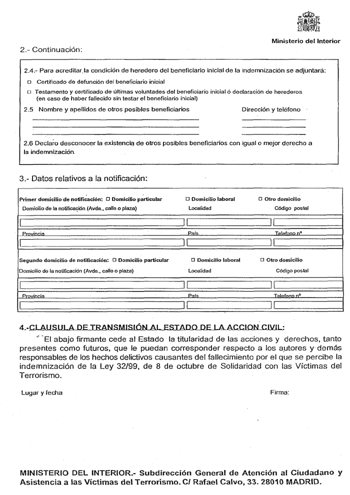 Certificado de víctimas del terrorismo