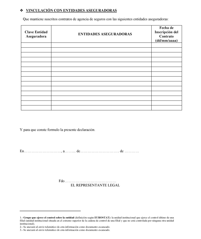 Modelo AV 0.2 Declaración del representante legal de la sociedad de agencia de seguros vinculada.