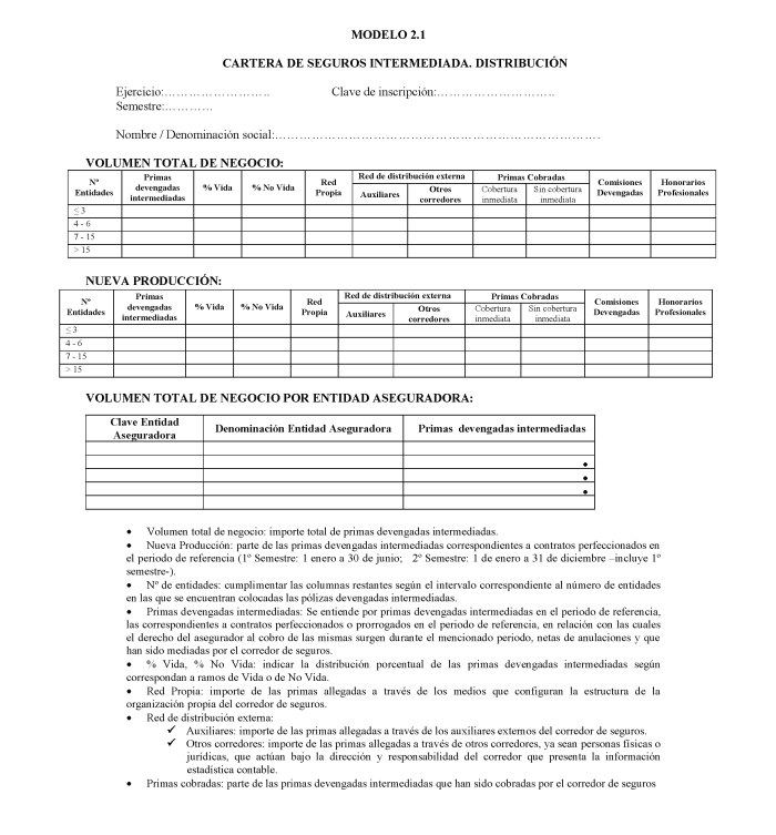 Modelo 2.1 Cartera de seguros intermediada. Distribución.