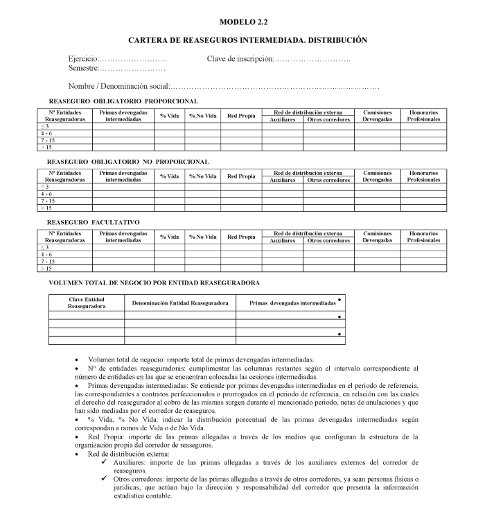 Modelo 2.2 Cartera de reaseguros intermediada. Distribución.