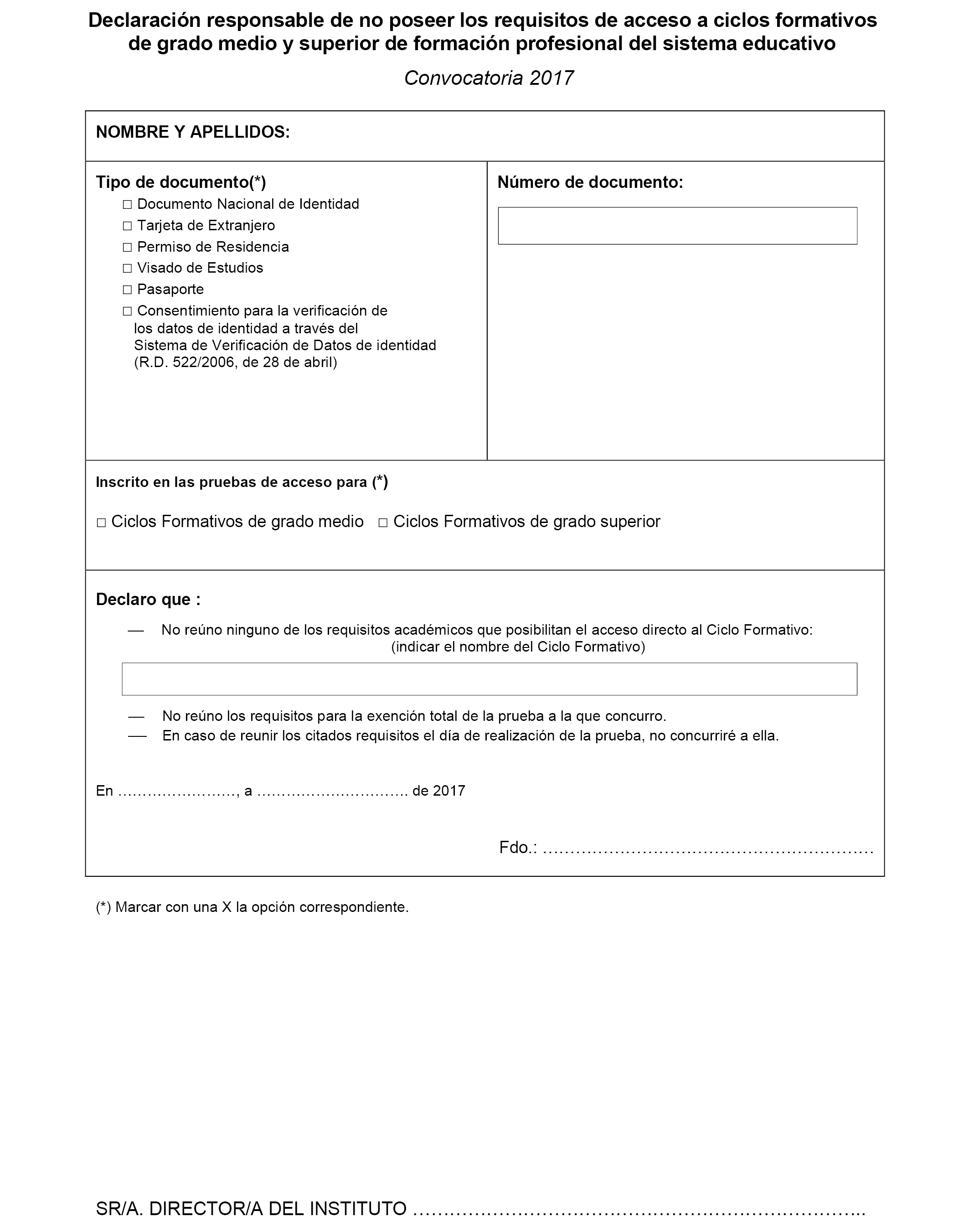 BOE-A-2017-4220 Resolución de 3 de abril de 2017, de la Dirección General de Formación Profesional, por la se convoca la celebración de la prueba de acceso a los ciclos formativos de