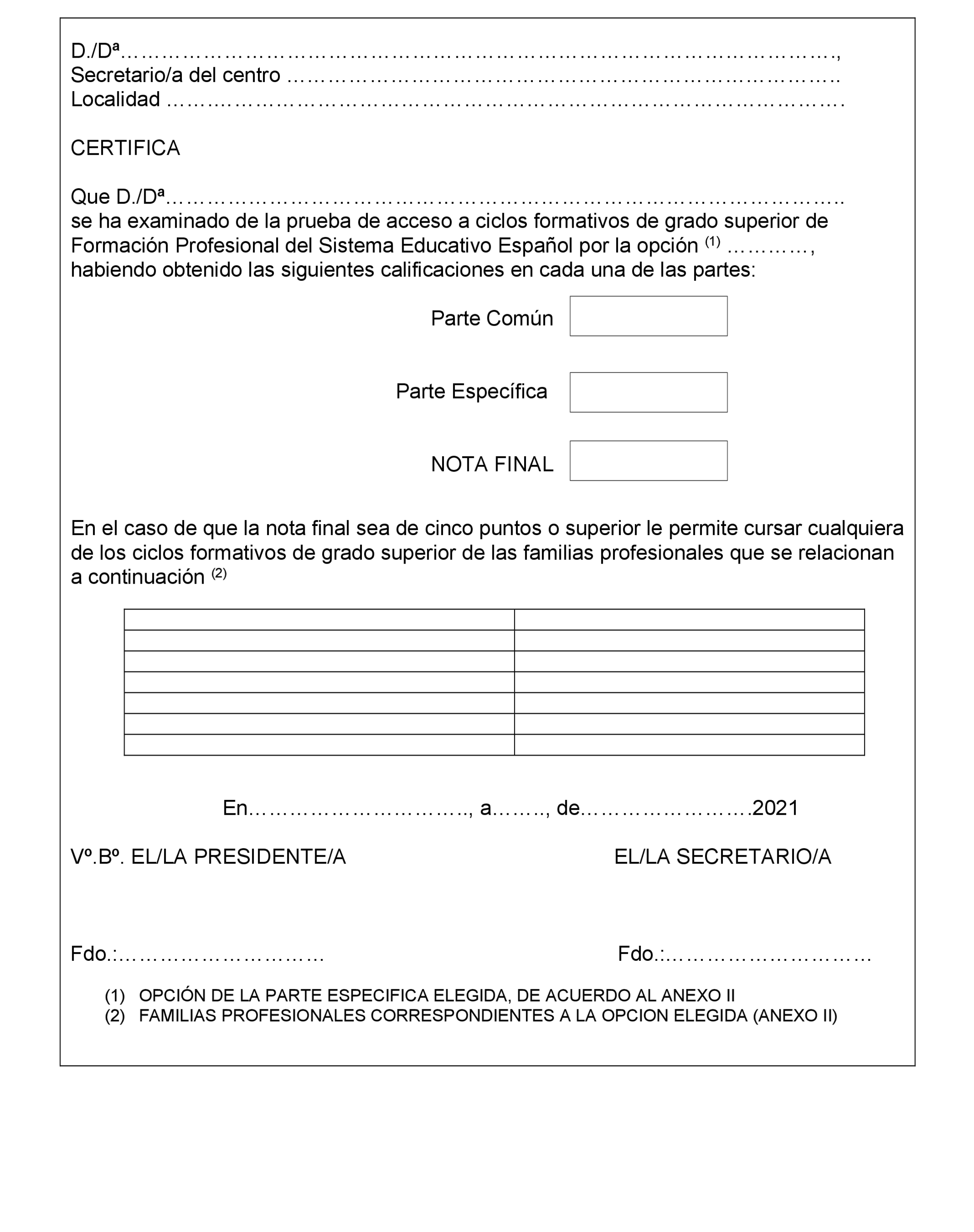Consulta dorado Reconocimiento BOE-A-2021-6227 Resolución de 12 de abril de 2021, de la Secretaría General  de Formación Profesional, por la que se convoca la prueba de acceso a los  ciclos formativos de grado medio y