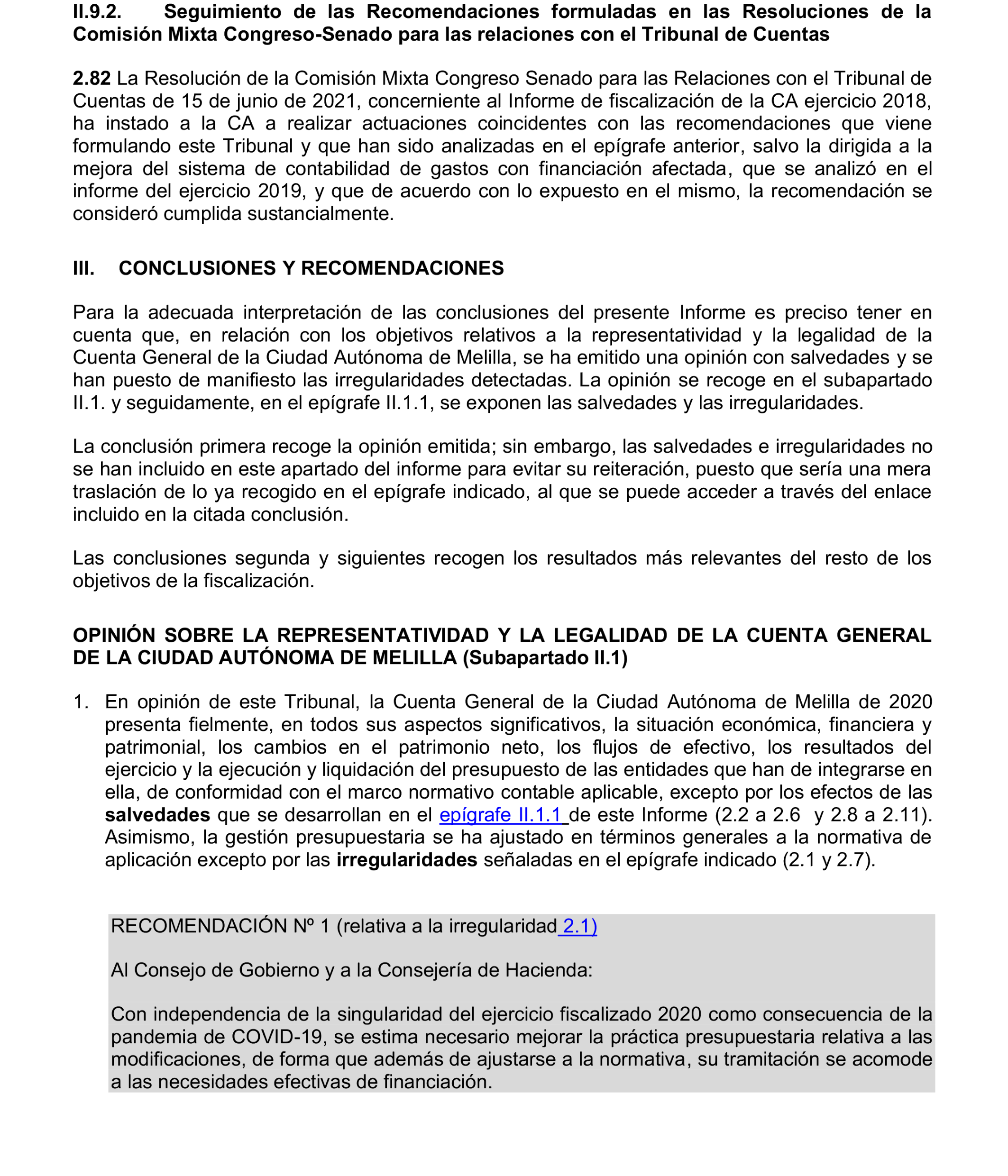 Imagen del artículo Resolución de 24 de septiembre de 2024, aprobada por la Comisión Mixta para las Relaciones con el Tribunal de Cuentas, en relación con el Informe de fiscalización de la Cuenta General de la Ciudad Autónoma de Melilla, ejercicio 2020.