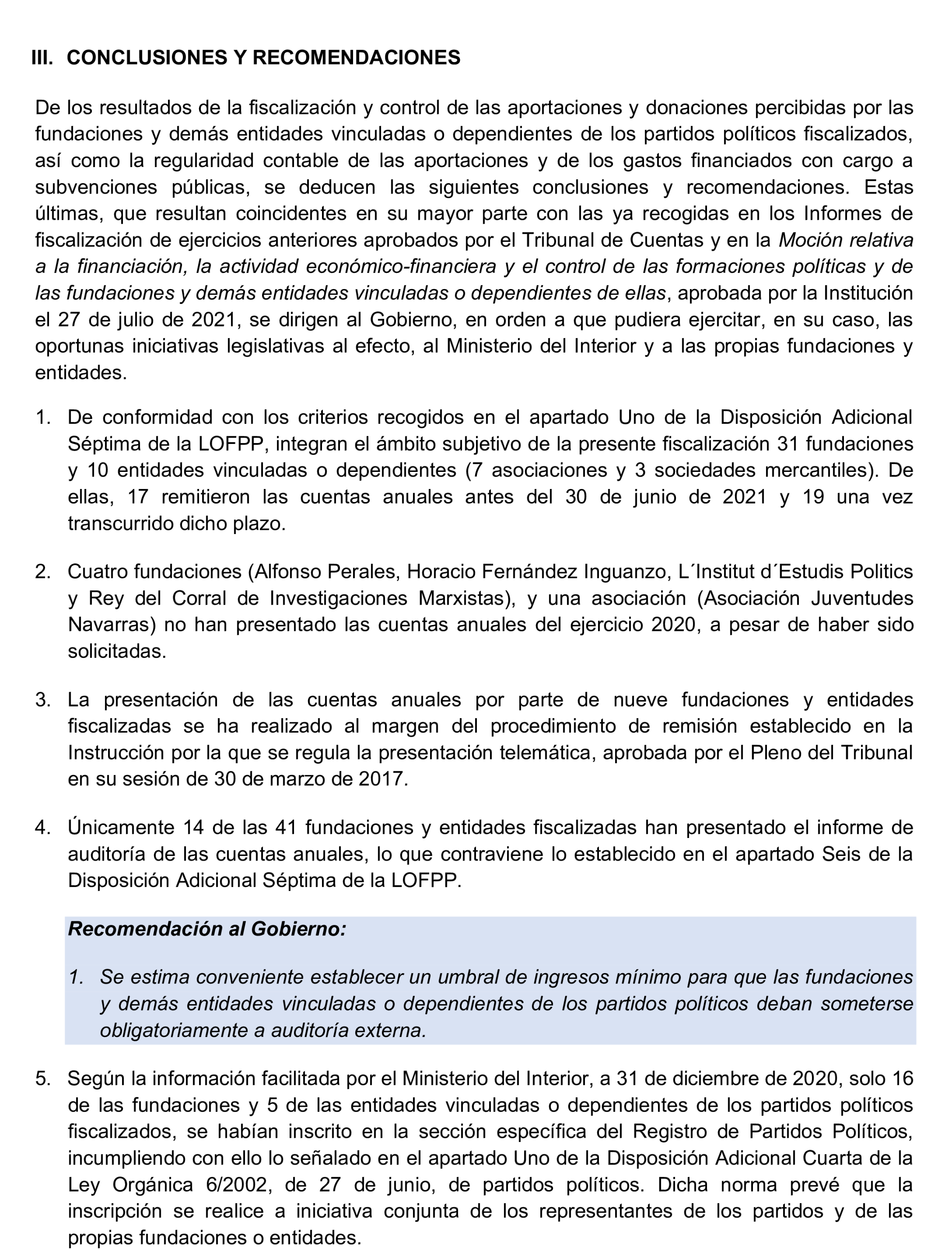 Imagen del artículo Resolución de 24 de septiembre de 2024, aprobada por la Comisión Mixta para las Relaciones con el Tribunal de Cuentas, en relación con el Informe de fiscalización de las aportaciones percibidas por las fundaciones y demás entidades vinculadas o dependientes de los partidos políticos y de los gastos de programas y actividades de estas financiados con cargo a subvenciones públicas, ejercicio 2020.