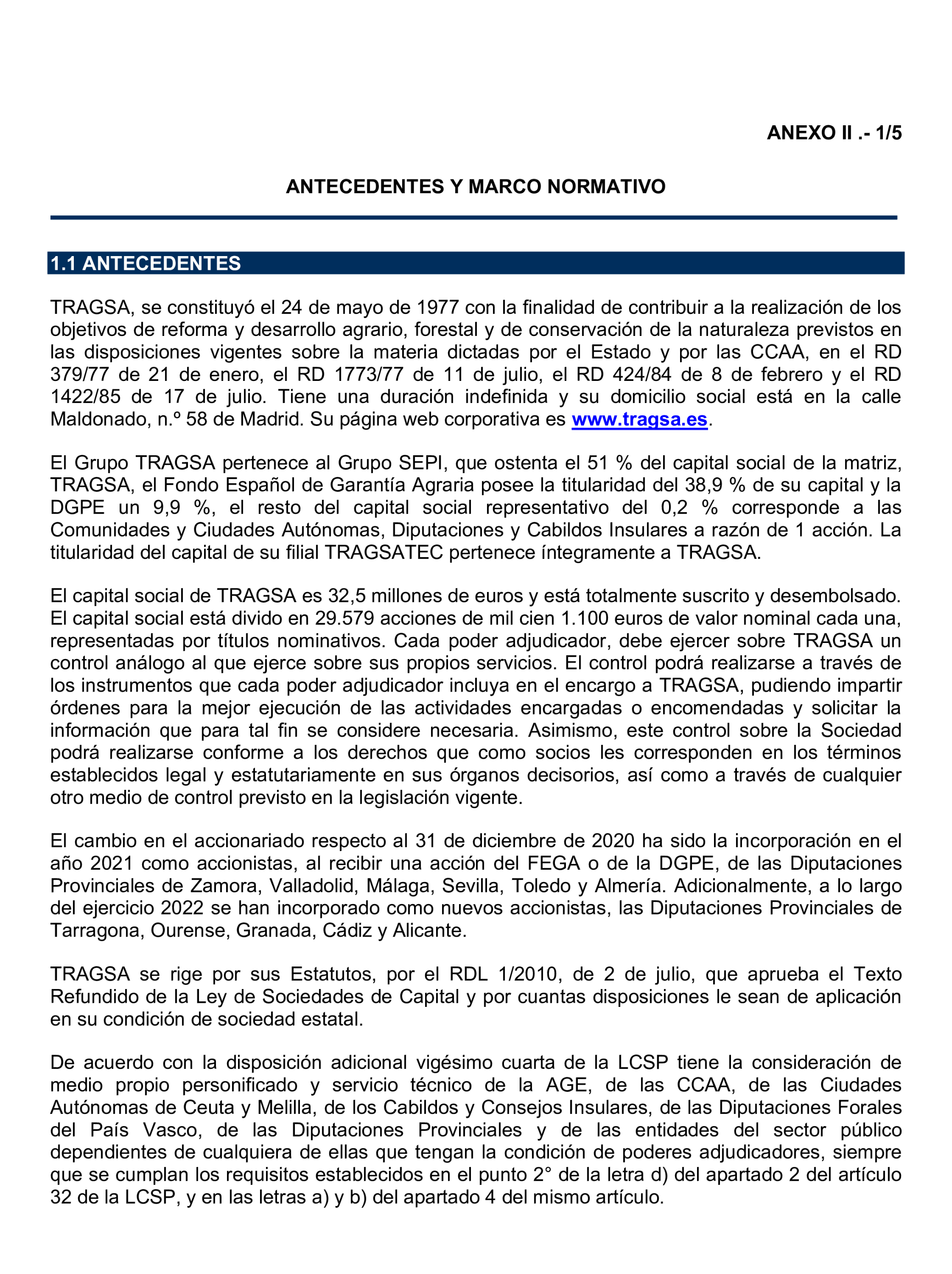 Imagen del artículo Resolución de 22 de octubre de 2024, aprobada por la Comisión Mixta para las Relaciones con el Tribunal de Cuentas, en relación con el Informe de fiscalización de la actividad de la Empresa de Transformación Agraria, SA, S.M.E., M.P. (TRAGSA) como medio propio, ejercicios 2021 y 2022.