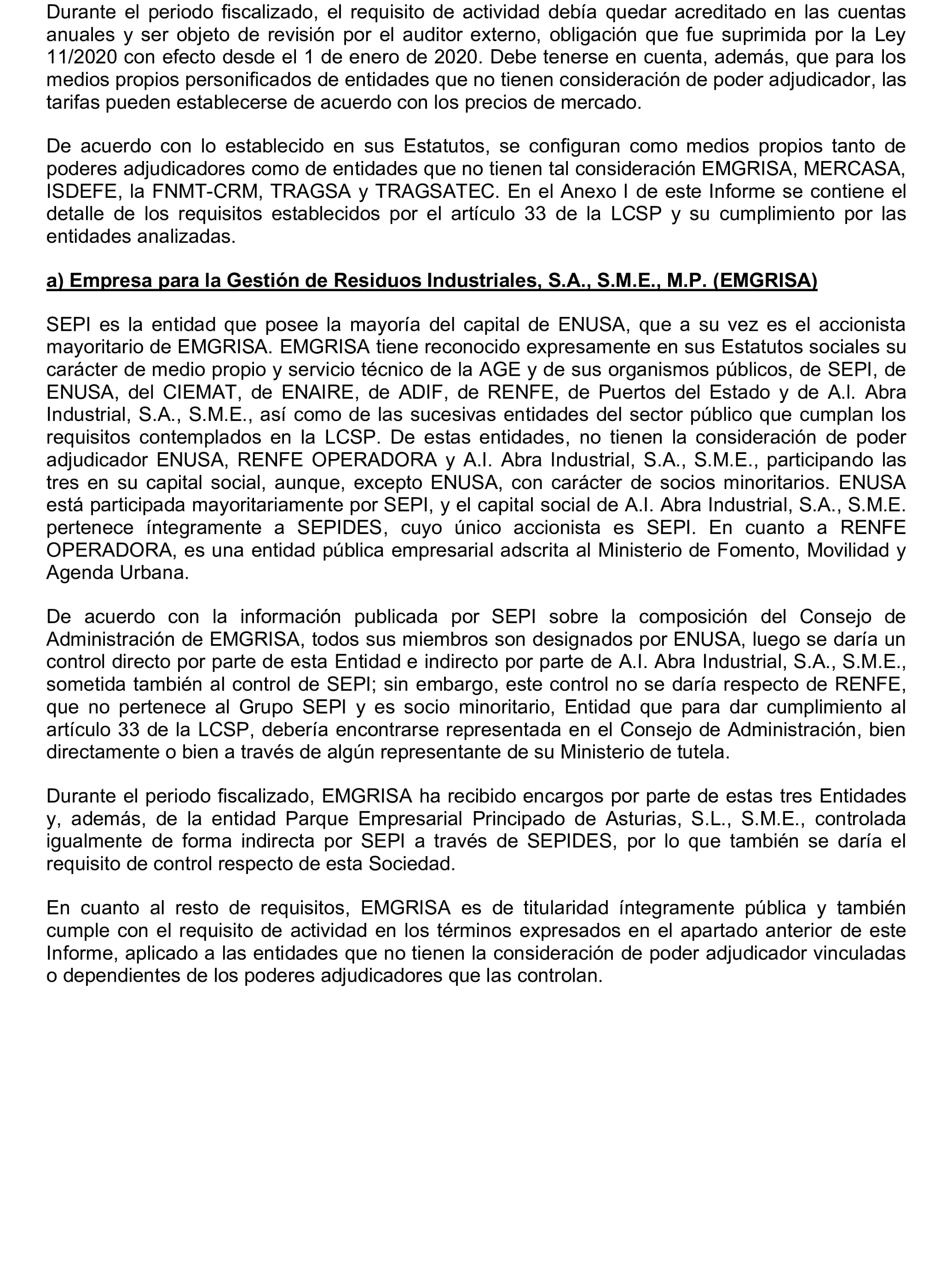 Imagen del artículo Resolución de 22 de octubre de 2024, aprobada por la Comisión Mixta para las Relaciones con el Tribunal de Cuentas, en relación con el Informe de fiscalización de la adaptación de los medios propios existentes en el ámbito empresarial estatal no financiero a las exigencias de la Ley 40/2015, de Régimen Jurídico del Sector Público y de la Ley 9/2017, de Contratos del Sector Público.