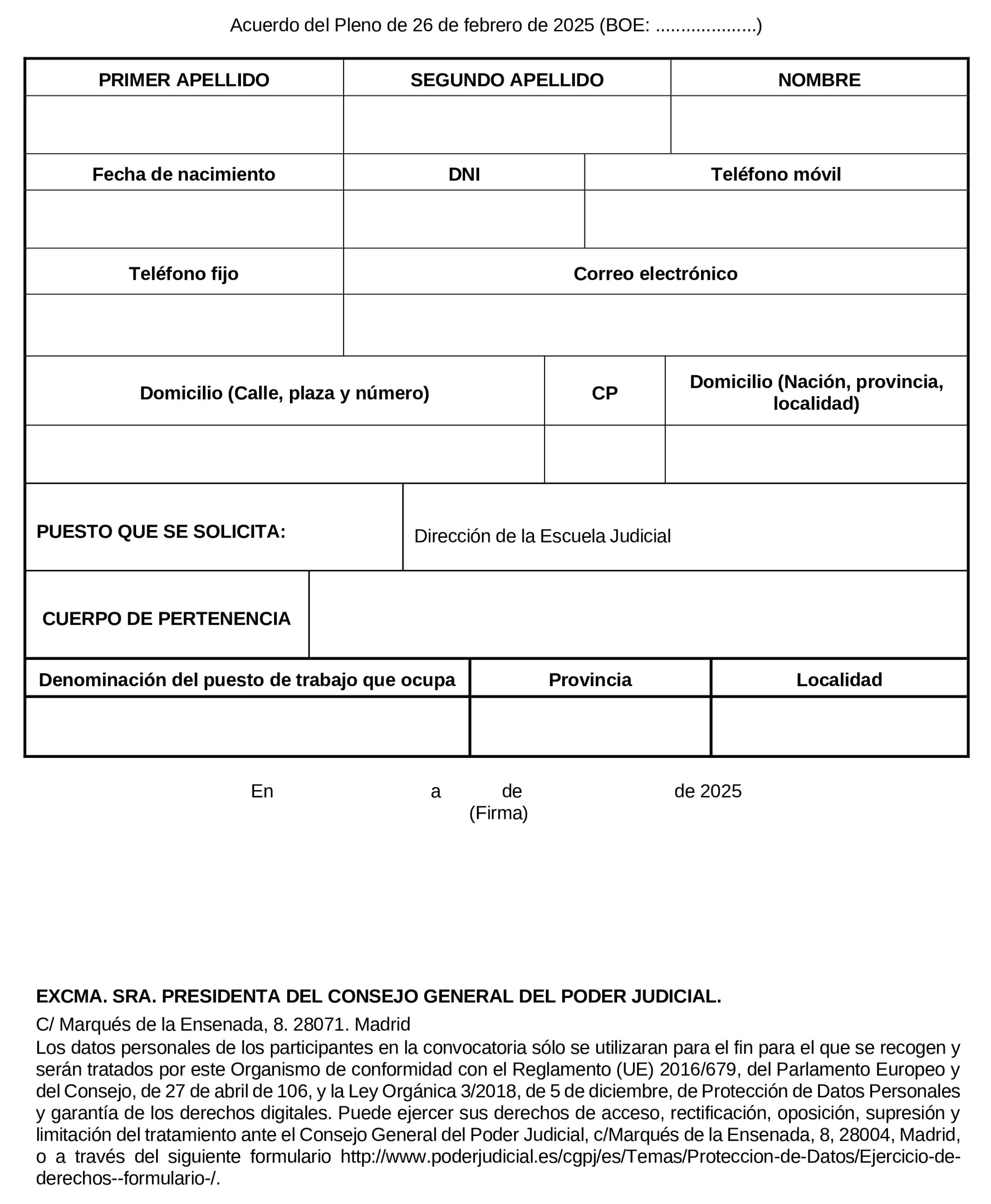 Imagen del artículo Acuerdo de 26 de febrero de 2025, del Pleno del Consejo General del Poder Judicial, por el que se convoca concurso para la provisión puesto de trabajo en la Escuela Judicial.