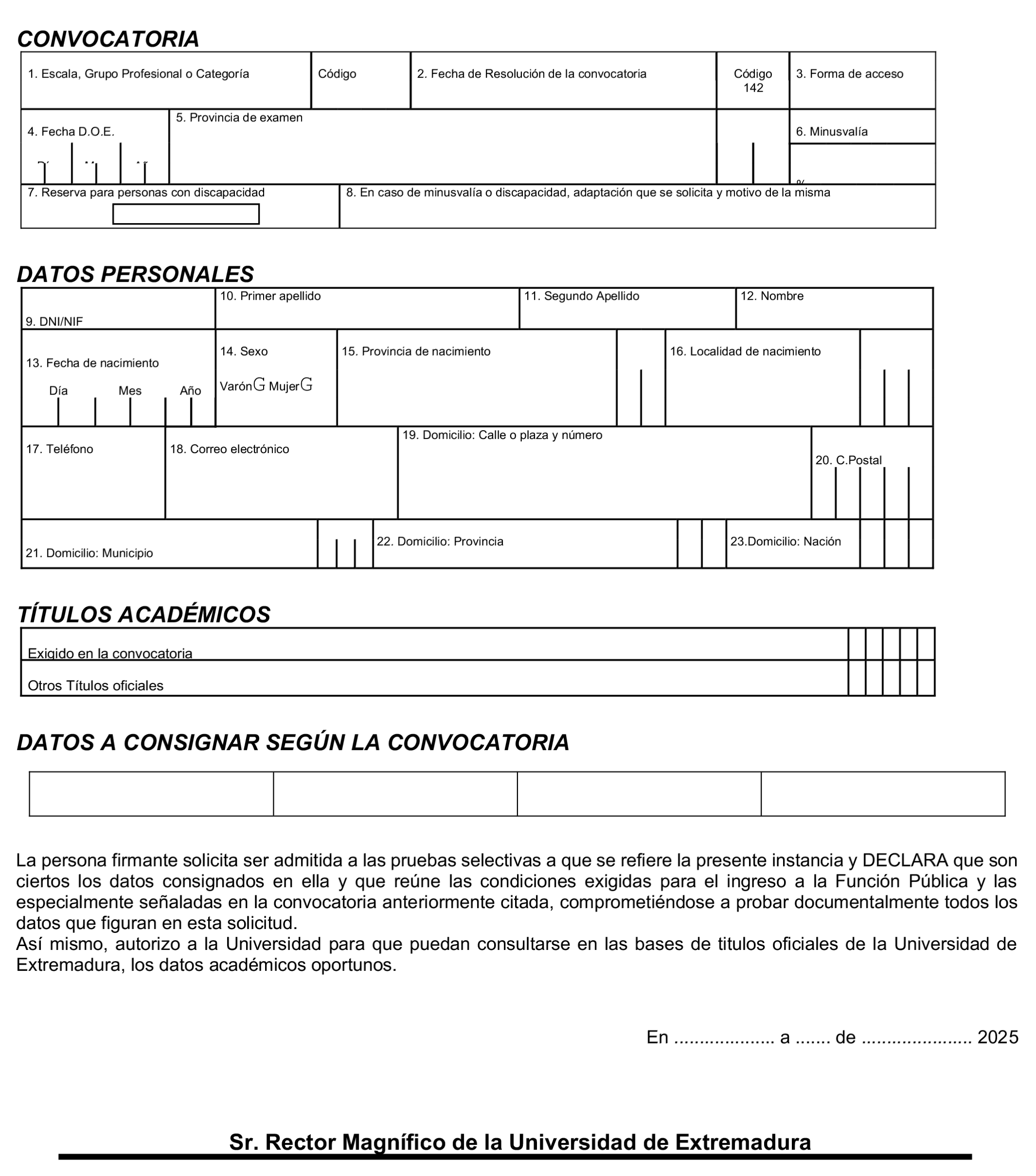 Imagen del artículo Resolución de 24 de marzo de 2025, de la Universidad de Extremadura, por la que se convocan pruebas selectivas para ingreso, por el sistema general de acceso libre, en la Escala Administrativa.