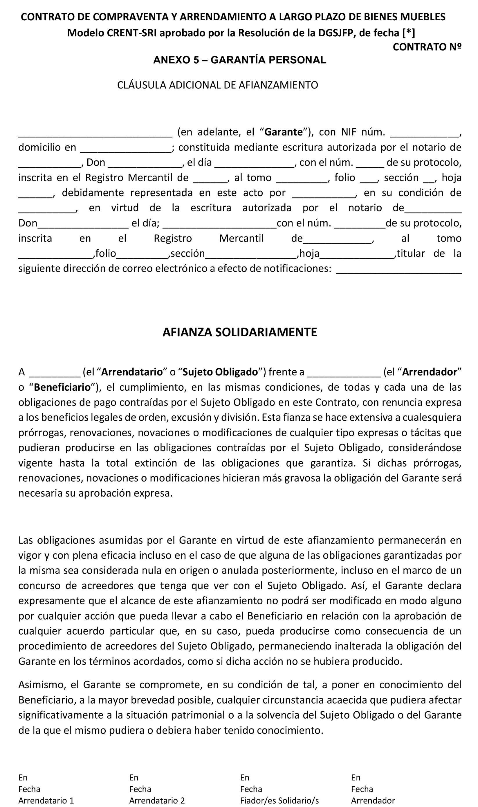 Imagen del artículo Resolución de 2 de abril de 2025, de la Dirección General de Seguridad Jurídica y Fe Pública, por la que se aprueba el modelo de contrato de compraventa y arrendamiento a largo plazo de bienes muebles, con letras de identificación CRENT-SRI, y sus anexos, para ser utilizado por Crede Rent, SL.