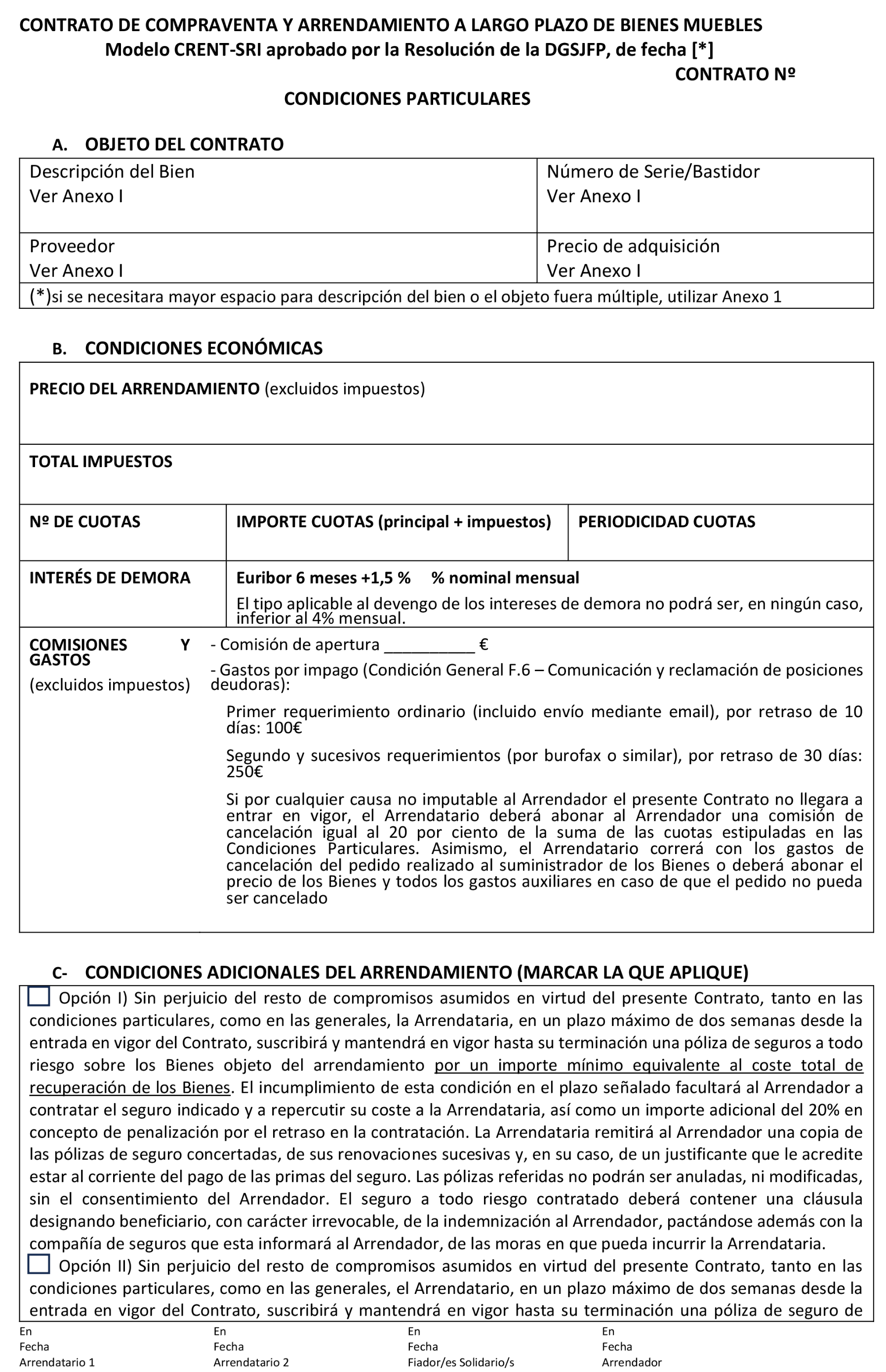 Imagen del artículo Resolución de 2 de abril de 2025, de la Dirección General de Seguridad Jurídica y Fe Pública, por la que se aprueba el modelo de contrato de compraventa y arrendamiento a largo plazo de bienes muebles, con letras de identificación CRENT-SRI, y sus anexos, para ser utilizado por Crede Rent, SL.