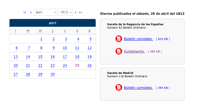 Ejemplo de día en un mes del calendario, con los títulos publicados