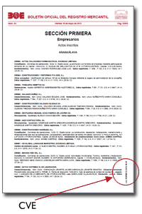Ubicación del código de verificación electrónica en las páginas PDF del BORME