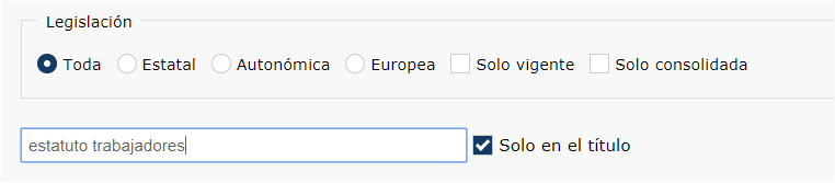 Escribir las palabras: estatuto trabajadores; marcar legislación: toda; marcar: solo en título